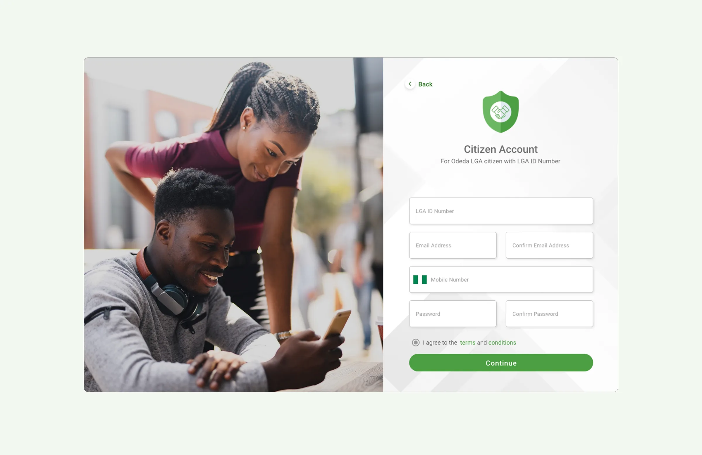 Citizen account, verified by LGA ID number