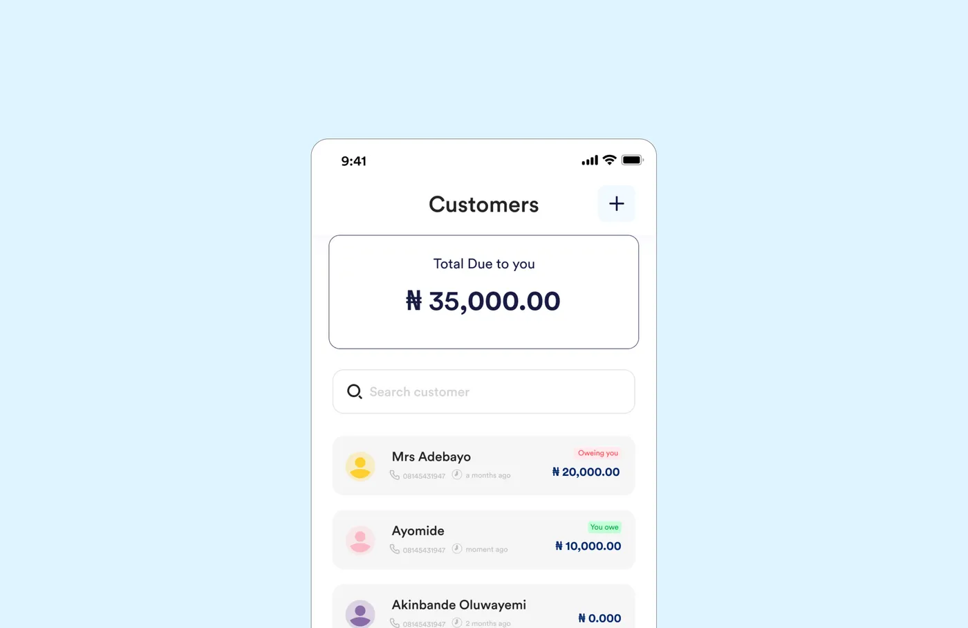 Customers: the total due to you, and who owes whom