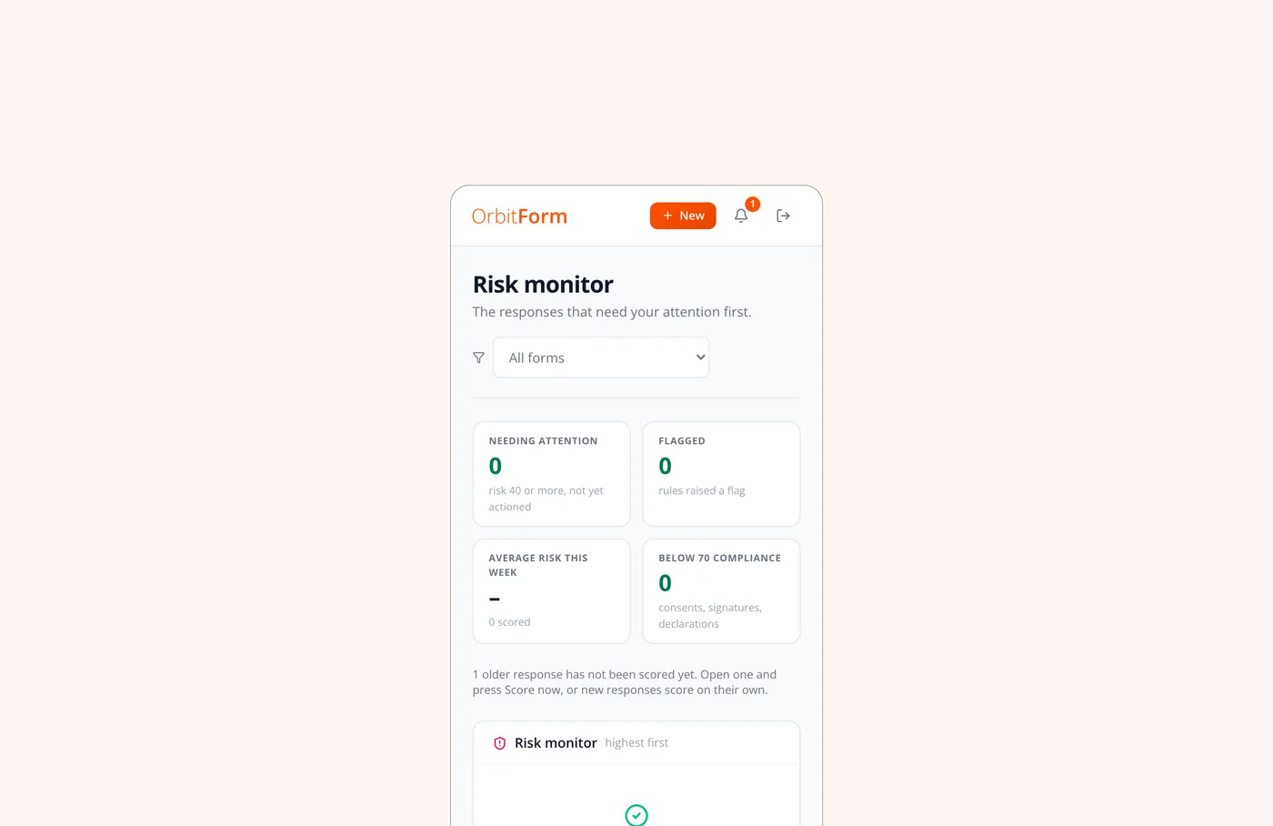 On a phone: the risk monitor, with what needs attention first
