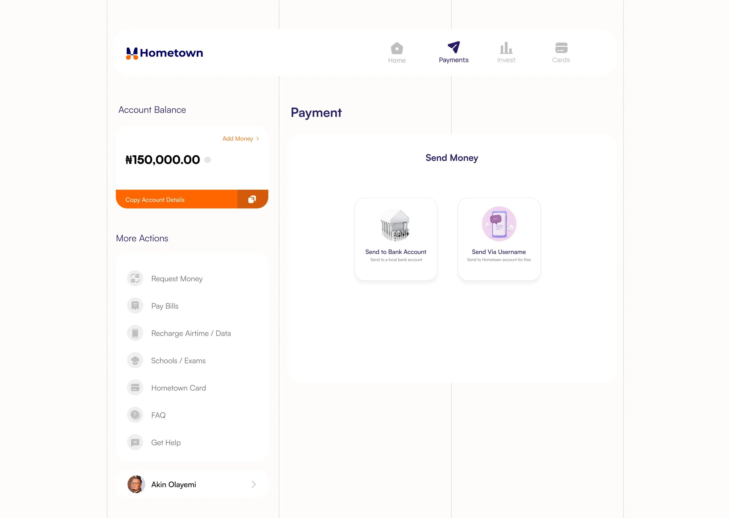 Payments: send to a bank account or by username